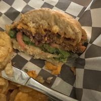 Impossible burger with cashew cheese and pickled relish  at Bare Bones in La Porte