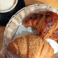 Soy cappuccino and apricot and chocolate vegan cornettos at D'Angelo Caffè & Gastronomia in Rome