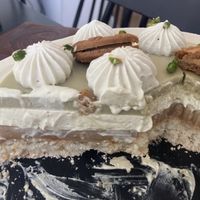 Lotus-pistachio-coconut birthday cake  at Tom Itzhaki in Tel Aviv