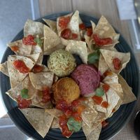 Totopos con hummus  at Bissap in Bilbao