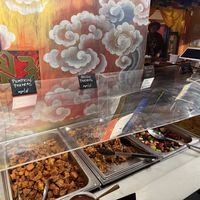 pumpkin and onion pakoras, mixed fruit, and rice pudding are vegan  at Norbu in Lancaster