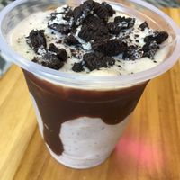 OMG. Cookies and cream milkshake. Normally comes w vegan whipped cream but they were out. Still rich + delicious   at Bob & Sue in Medellin