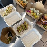 The spread (crispy tuna in the bottom center) at Vegan Castle in Long Beach