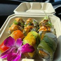 Rainbow & Shrimp Tempura Roll’s at Vegan Castle in Long Beach