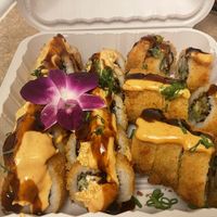Santa Fe roll and Dragon Roll  at Vegan Castle in Long Beach