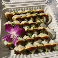 Shrimp tempura and spider rolls    at Vegan Castle in Long Beach