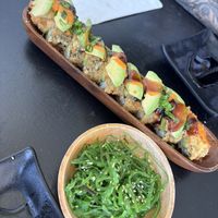 Wakame salad and spicy tuna roll   at Vegan Castle in Long Beach