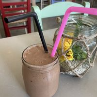 Cold brew coffe, cacao, banana smoothie 😛 at Bakery Kafeneio in Limassol