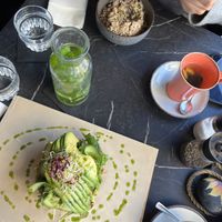 Hummus open sandwich and breakfast rice  at Bakery Kafeneio in Limassol