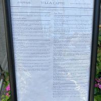 Menu (almost no vegan option) at Villa Capri in Madrid
