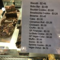 Baked goods menu at Flatiron Coffee in Boulder