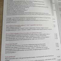 Menu  at Zondag in Maastricht