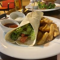 Falafel, hummus and salad in tortilla with fries  at Bounty  in Sibenik