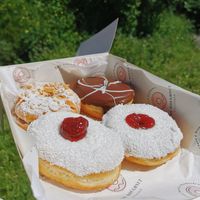 Strawberry & cream, Boston Cream, & Manchester Tart 😍 at The Doughnut Whisperer in Chester