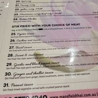 Menu at Mansfield Thai in Mansfield