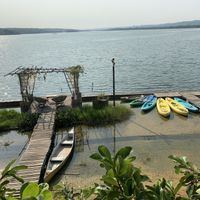 Looking down from my table to the island shoreline .  at Maracuyá in Flores