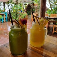 Kale Mango Smoothie and Naranjada at Maracuyá in Flores