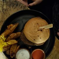 La Vegana Burger (with fries) at Maracuyá in Flores