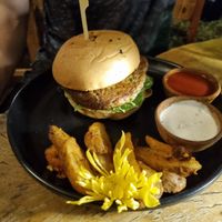 La Vegana Burger (with fries) at Maracuyá in Flores