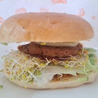 Bagel with veg pattie at Loving Hut 愛家 in Jian