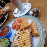 Forgot to take a photo before tucking in (7 item breakfast - mushroom already eaten) at Treats Cafe & Tea Room in Durham