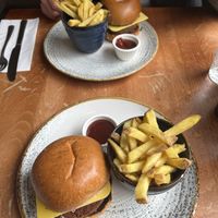 Earth-burger and fries  at Goddard Arms in Swindon