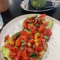 Avocado Pomodorini Toast + Matcha Latte  at Stolia in Shkoder