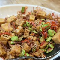 Petai with tempeh at Nature Vegetarian Restaurant 大自然美蔬食馆 in Batam