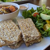 Vegan Reuben with minestrone and salad at Two Sisters Play Cafe in Milwaukie