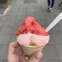 2 flavours: rhubarb & strawberry at Julians Eismanufaktur Birne & Beere in Hannover