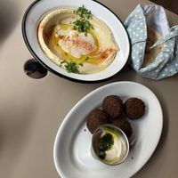 Hummus, falafel, and pita  at NENI in Vienna
