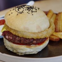 Beetroot burger with vegan cheese at Hendersons in Edinburgh