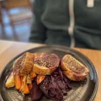 Lentils roast + veggies at Hendersons in Edinburgh