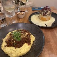 Polenta and lentil thing and haggis  at Hendersons in Edinburgh