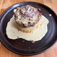 Vegan Haggis in a fancy presentation .  at Hendersons in Edinburgh