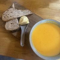 Soup of the day with vegan butter  at Hendersons in Edinburgh