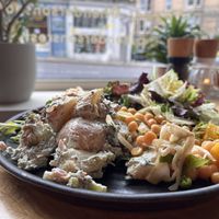 Salad platter, all 4 salads + mixed green  at Hendersons in Edinburgh
