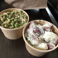 Pea salad and potato salad at Rad Magic Subs in Portland