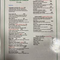 Menu  at Sri Agri Kitchen  in Warrnambool