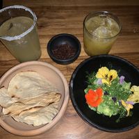 Floral guacamole with passion fruit and mezcal cocktail   at Hotel Sin Nombre in Oaxaca