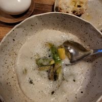 Favorite!! Asparagus, green tea cream, Kombucha foam at 28 Posti in Milan