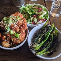 Cauliflower wings, pomegranate salad, roasted greens at The Pebley Inn in Chesterfield