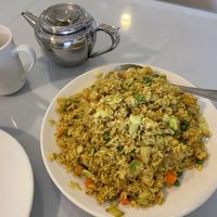 This is just what the doctor ordered: curry fried rice with jasmine tea😊 at Loving Hut in Elk Grove