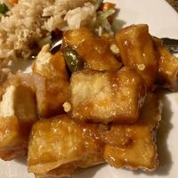A not-great-picture of the Sizzling Tofu at Loving Hut in Elk Grove