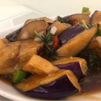 Basil Eggplant at Loving Hut in Elk Grove