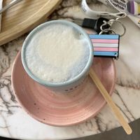 Blue spirulina latte with soy milk   at Šećer Kafeterija in Belgrade