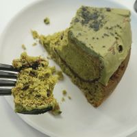 Vegan Matcha cake - close-up at Jisok in Seoul