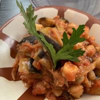 Chickpea tomato and eggplant mezze at Beyrouth in Tours