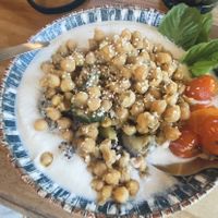 Menu del dia, with cream of cauliflour, quinoa, chickpeas, vegetables  at Gracias Vida in La Guajira