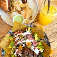 Lentil burger & Latin Lover nacho bowl  at Gracias Vida in La Guajira
